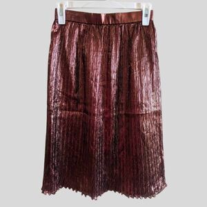 Evan Picone Metallic Brown Pleated Midi Skirt Women's Size 4 A-Line Vintage USA
